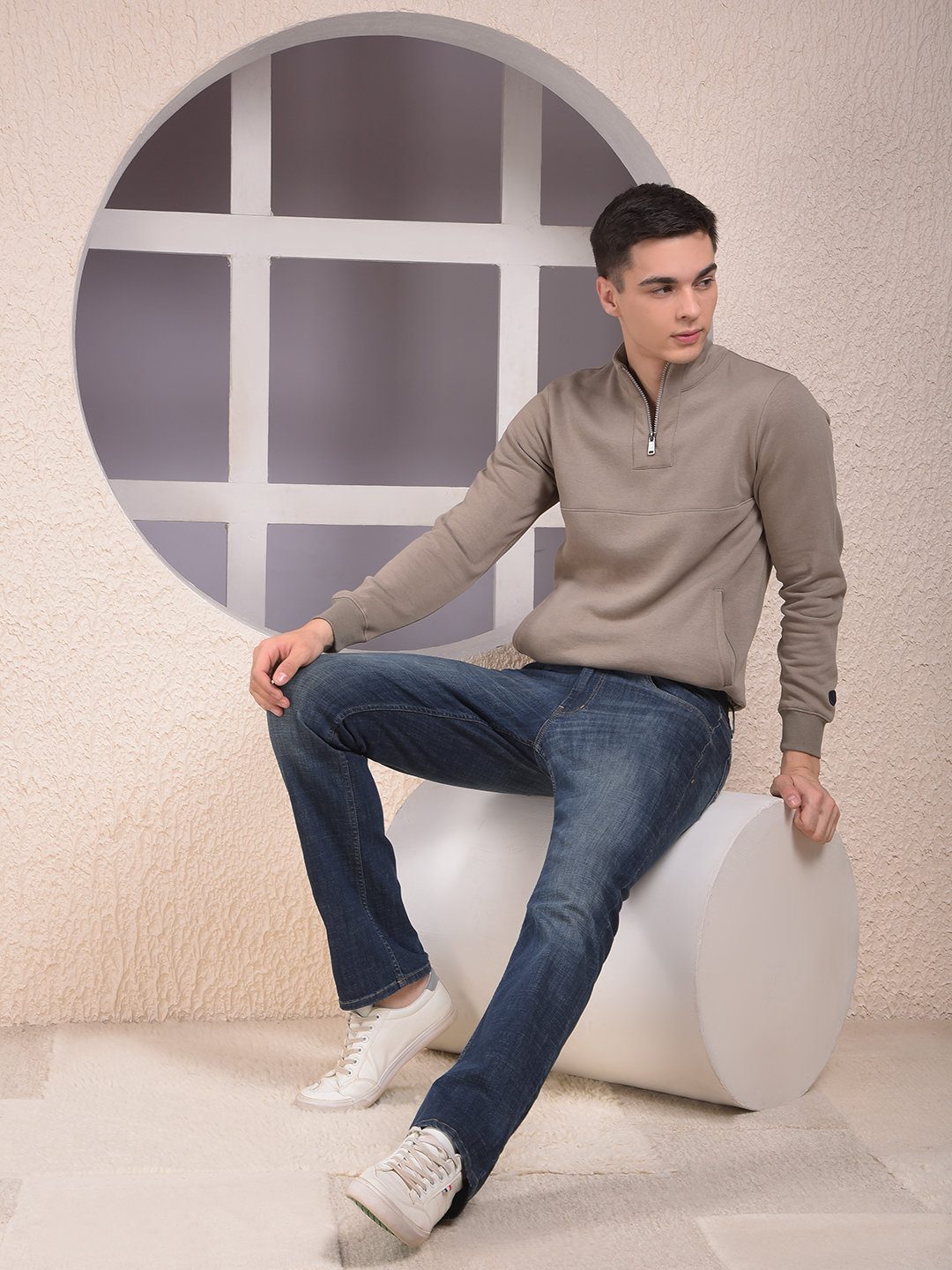 Numero Uno Men Grey Mock Neck Sweatshirt
